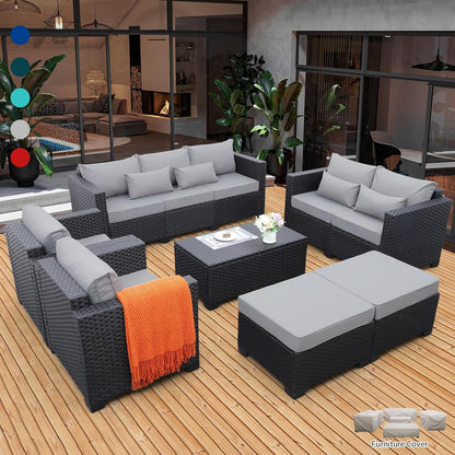 Patio Furniture Sets 7 Pieces Outdoor Furniture Sectional Patio Couches Set with Storage Table Light Grey Cushions