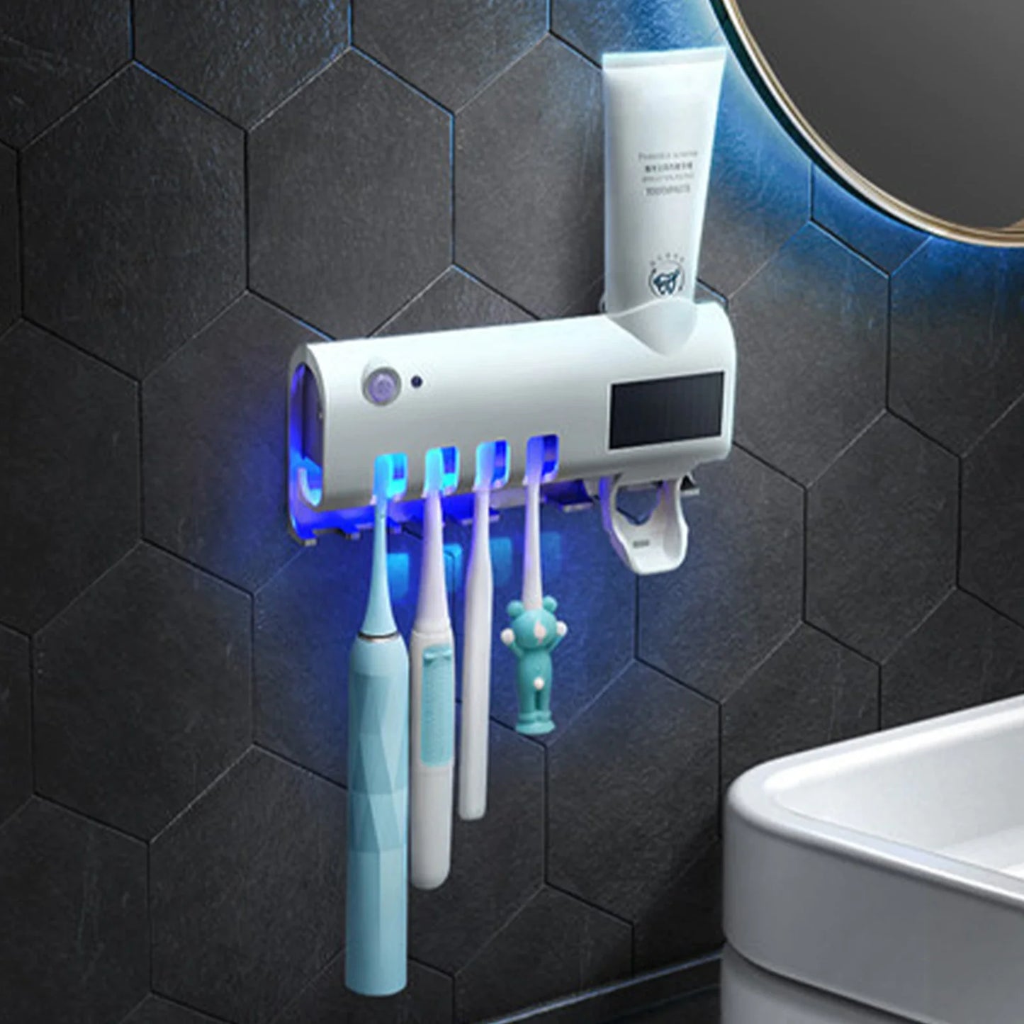 UV Light Sterilizer Toothbrush Holder Cleaner & Automatic Toothpaste Dispenser