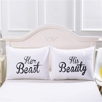 His Hers Couples Pillowcases,2Pcs Her Beast and His Beauty Pillow Case,Cute Couples Gifts Wedding Gifts V-Day Gifts for Girlfriend Boyfriend