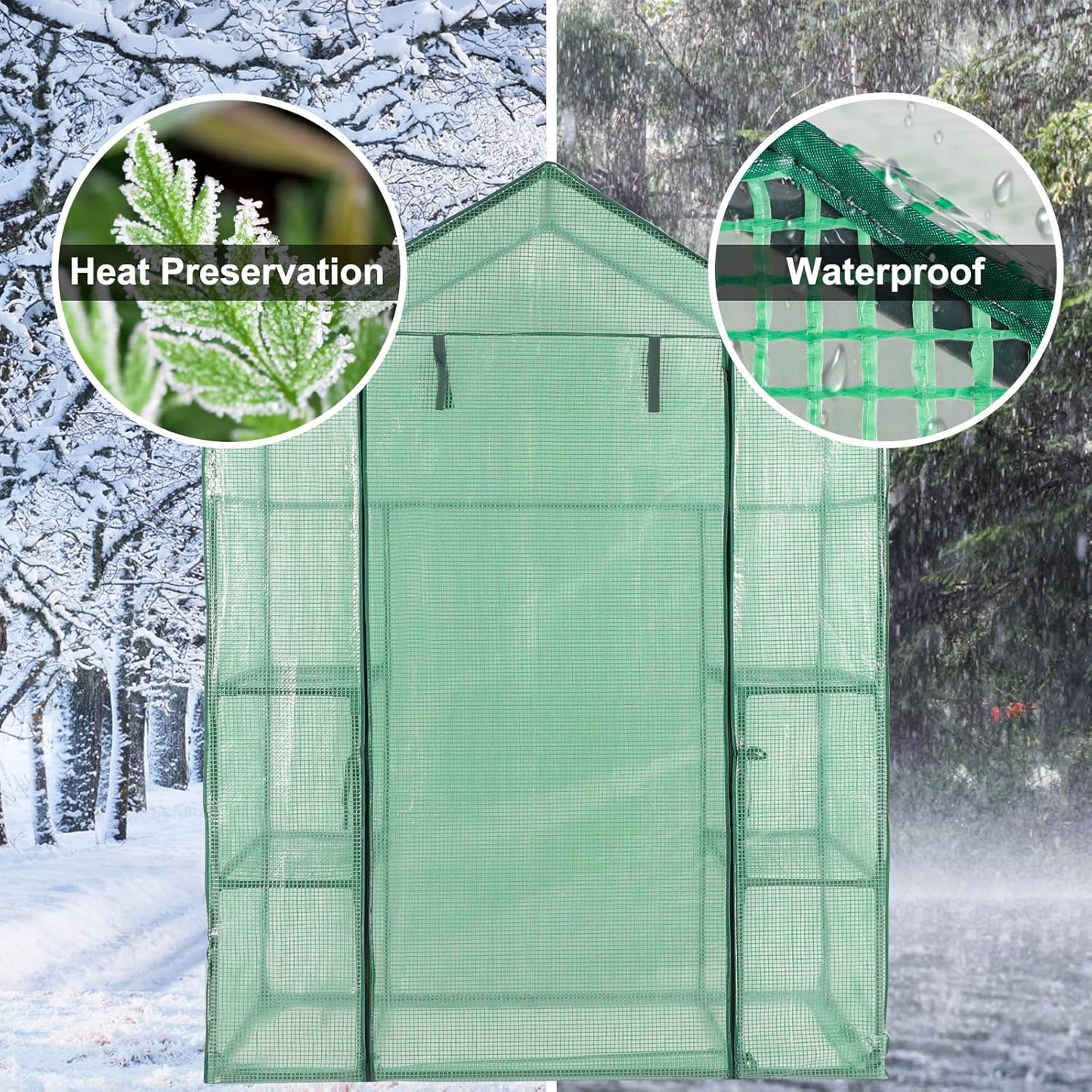 Greenhouse, Walk-In Green House with PE Cover and Roll-Up Zipper Door, 3 Tiers 4 Shelves, Indoor Outdoor Greenhouse for Plants, Herbs, Flowers-4.7’X2.4’X6.4’