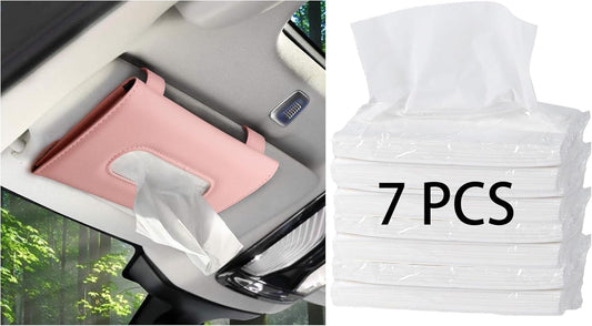 Car Tissue Holder with 7 PCS Tissue Refill, Sun Visor Napkin Holder, Car Tissue Box for Sun Visor, Paper Dispenser for Auto, Car Case Refill Tissue, Pink Car Accessories for Women