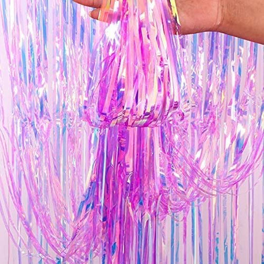 Iridescent Party Supplies, Glittery Foil Fringe Curtain, String Tinsel Party Backdrop, Metallic Party Streamer & Party Decoration, Party Favors, Theme Party Décor & Photobooth Props, Pink