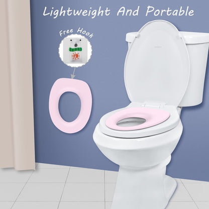 Travel Potty Seat for Toddler, Potty Training Toilet for Kids Boys Girls Toddlers, Fits Elongated Toilet Seat， Comfortable Safe, Includes Free Storage Hook, Pink