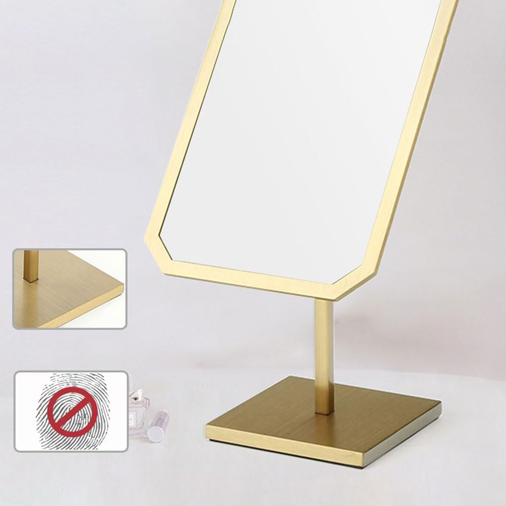 Tabletop Mirror,Vanity Makeup Mirror Metal Frame,Desk Counter Top Mirror Bathroom Shaving Mirror,Antique Brass Luxuries Makeup Mirror,Counter Dedicated Salon Hairdressing Mirror.,Square