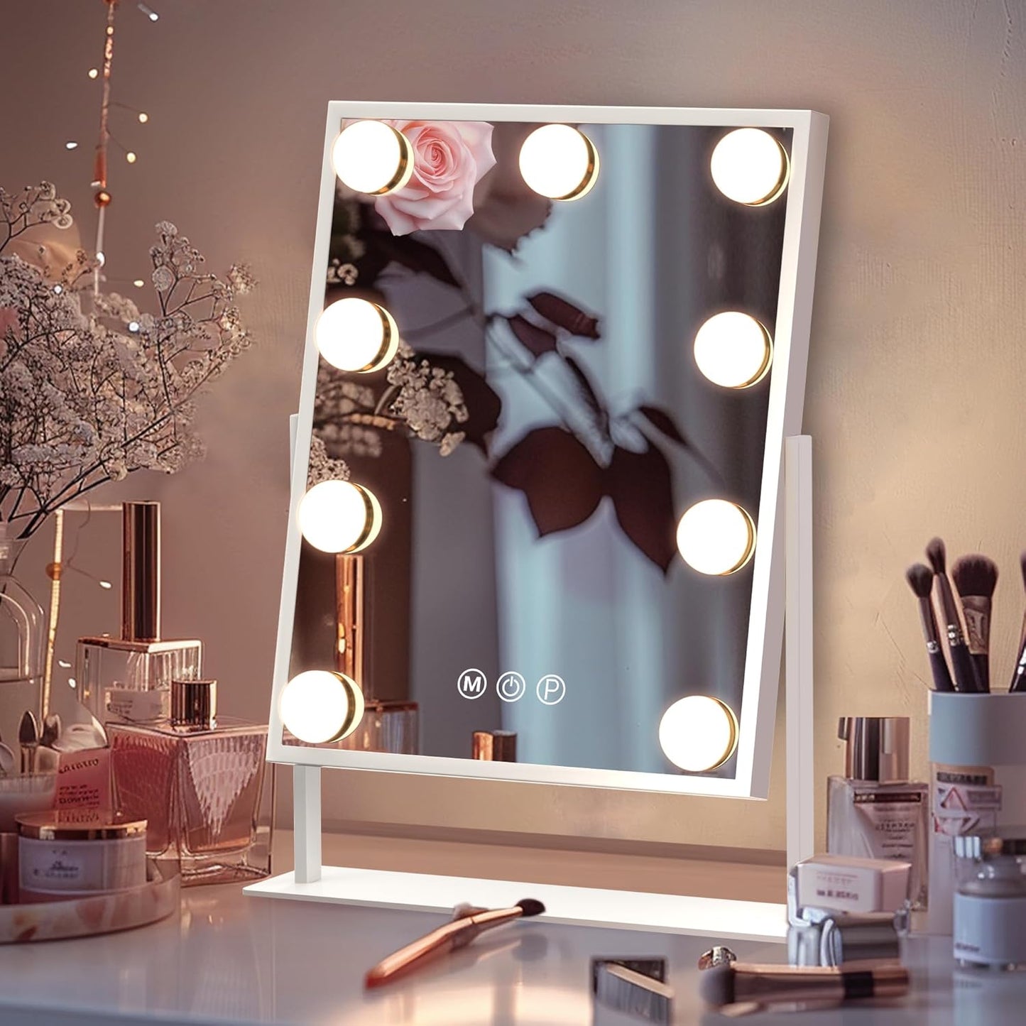 Vanity Mirror with Lights Bundle：Makeup Mirror with 15 Bulbs and USB Charge & Light up Mirror with 9 Bulbs