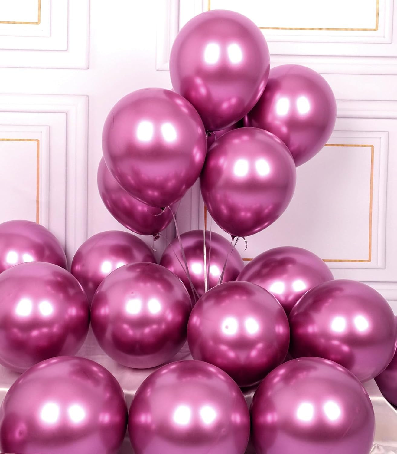 Party Balloons 50 Pcs 12 Inch Hot Pink Metallic Chrome Helium Shiny Latex Thicken Balloon Perfect Decoration for Wedding Birthday Baby Shower Graduation Christmas Carnival