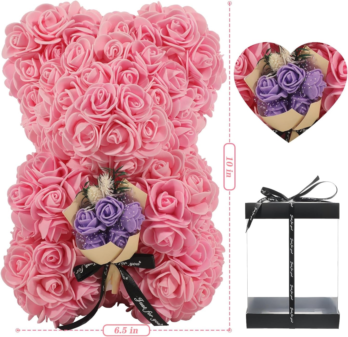 Rose Bear Gifts for Mothers Day, Teddy Bear with Rose Bouquet, Necklace, Greeting Card, Gifts Box for Mom, Wife, Grandma, Anniversary, Birthday, Home Decor