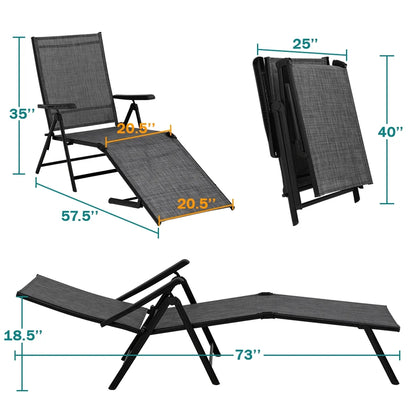 Metal Adjustable and Foldable Chaise Lounges Chair Black