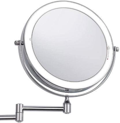 Makeup Mirror Vanity Mirror 8 Inch Wall Mounted Makeup Mirror,Folding LED Vanity Mirror Double-Sided with Light Magnification Mirror for Dressing Tables Bedroom Cosmetic Mirror