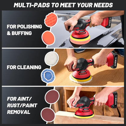 Cordless Car Buffer Polisher Kit W/ 2X2000Mah 21V Batteries, 6 Inch Car Buffer Waxer Kit W/ 6 Variable Speed & Extra 16 PCS Attachments, Polisher for Car Detailing,Boat Sanding,Scratch Removing