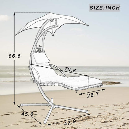 Patio Chair Hammock and Stand Lounge Chair Hanging Porch Swing Hammock Outdoor Arc Stand with Canopy and Pillow 280 LBS Capacity Heavy Duty Large Air Floating Chaise for Backyard Deck Garden Patio