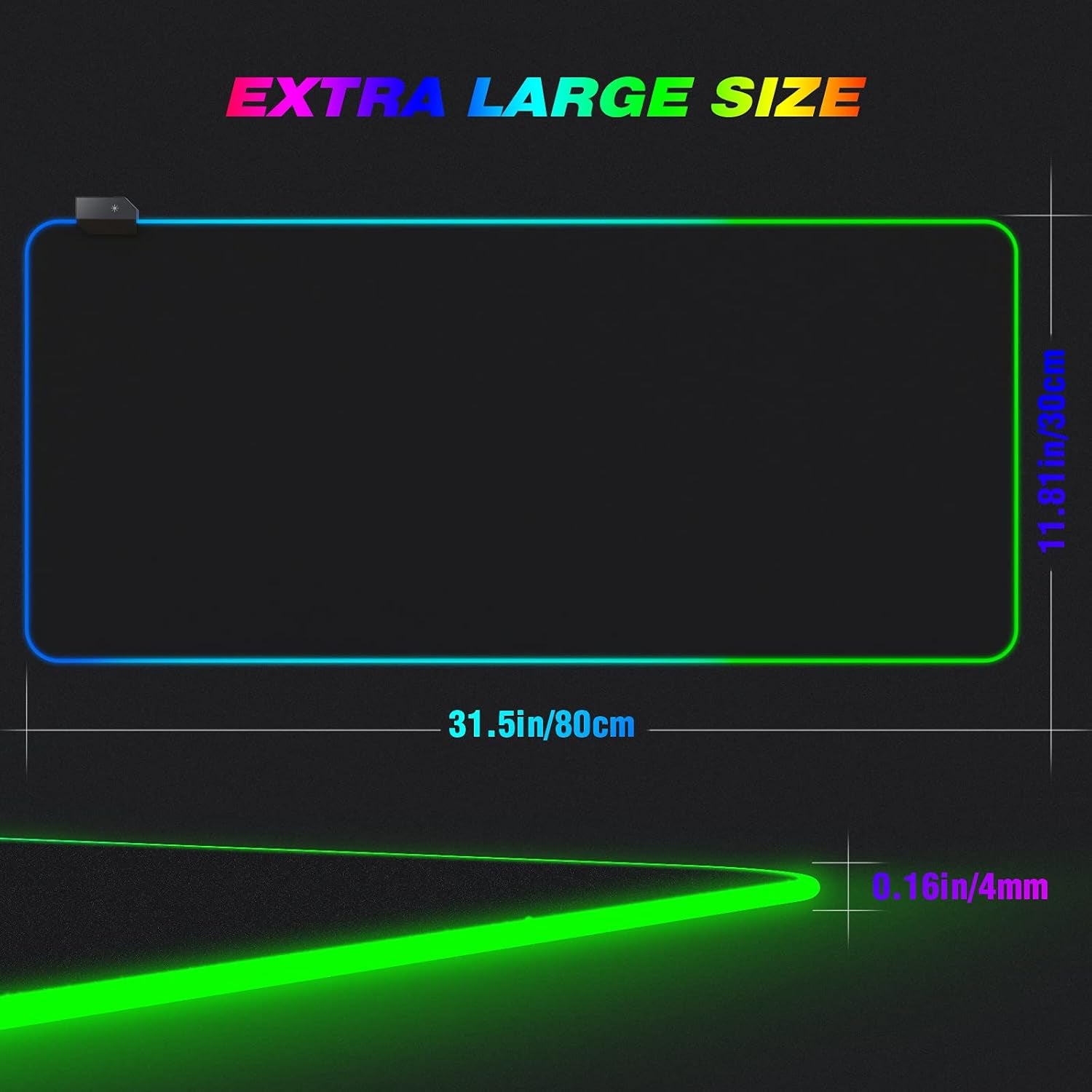 Large 31.50X11.81X0.16Inch RGB Gaming Mouse Pad,Led Soft Extra Extended Mouse Pad,Anti-Slip Rubber Base,For Laptop Computer PC Games,Black