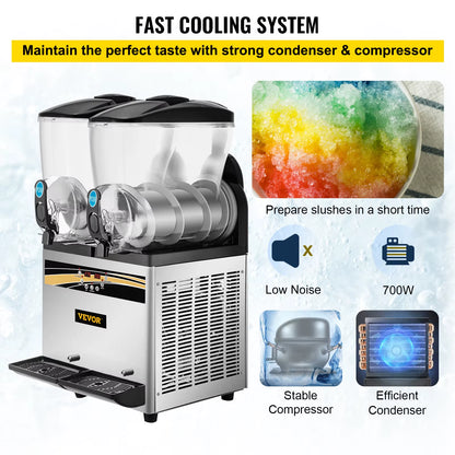 Commercial Slushy Machine 15L Double Tank Margarita Machine Stainless Steel Frozen Drink Machine Perfect for Cafes Bars