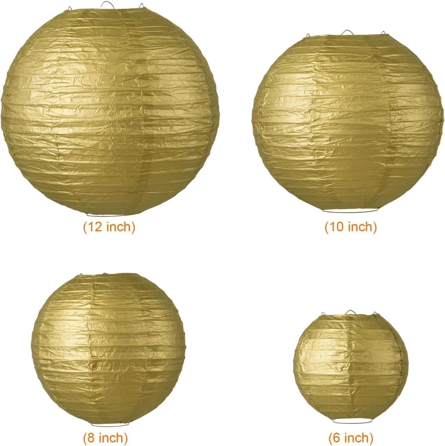 10X Mixed Size Gold Paper Lanterns for Wedding, Birthdays,Parties and Events Decorations