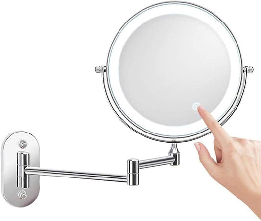 Makeup Mirror Vanity Mirror 8 Inch Wall Mounted Makeup Mirror,Folding LED Vanity Mirror Double-Sided with Light Magnification Mirror for Dressing Tables Bedroom Cosmetic Mirror