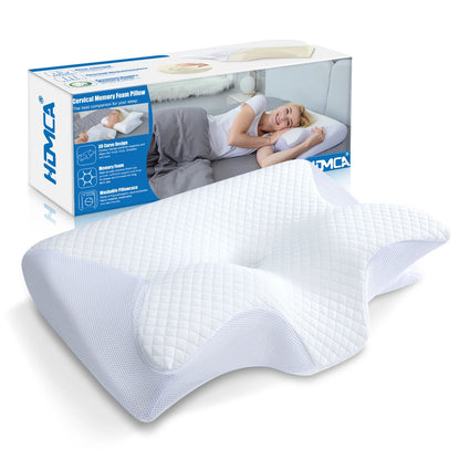 Memory Foam Cervical Sleeping Pillow, 2 in 1 Ergonomic Contour Orthopedic Pillow for Neck Pain, Contoured Support Pillows for Side Back Stomach Sleepers 3.3Lb (White)