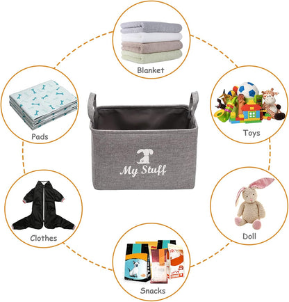 Canvas Dog Toy Storage Dog Toy Basket -Box for Dog Toy Bins, Dog Blanket, Dog Clothes Storage - Pet Toy and Accessory Storage Bin-Gray