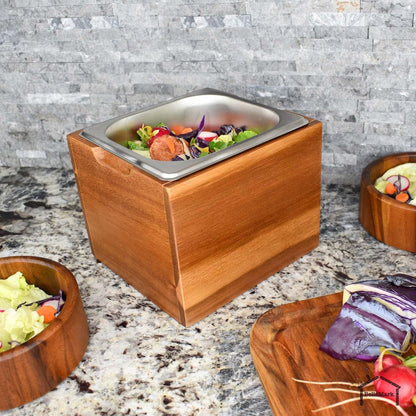 Kitchen Compost Bin- Rust Proof Stainless Steel Insert, Countertop Compost Bin with Lid and Acacia Wood Box- Small Compost Bin Kitchen