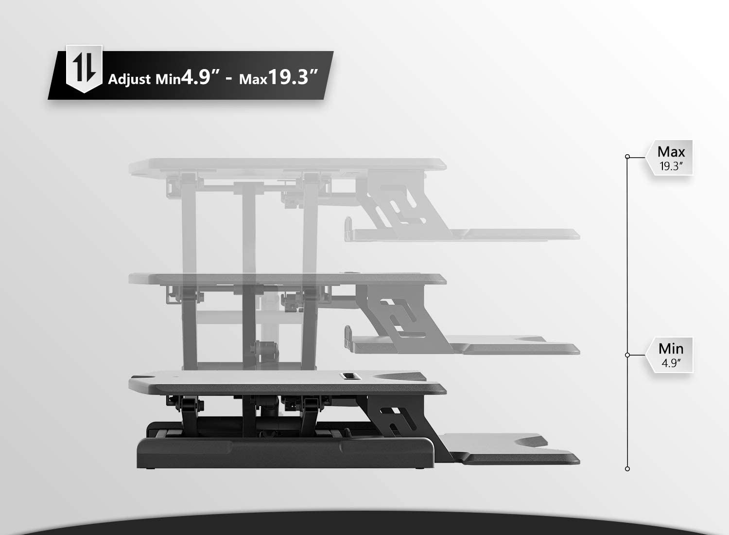 Standing Desk with Height Adjustable 42 Inches Standing Desk Converter Stand up Riser Tabletop Workstation Fits Dual Monitor Black