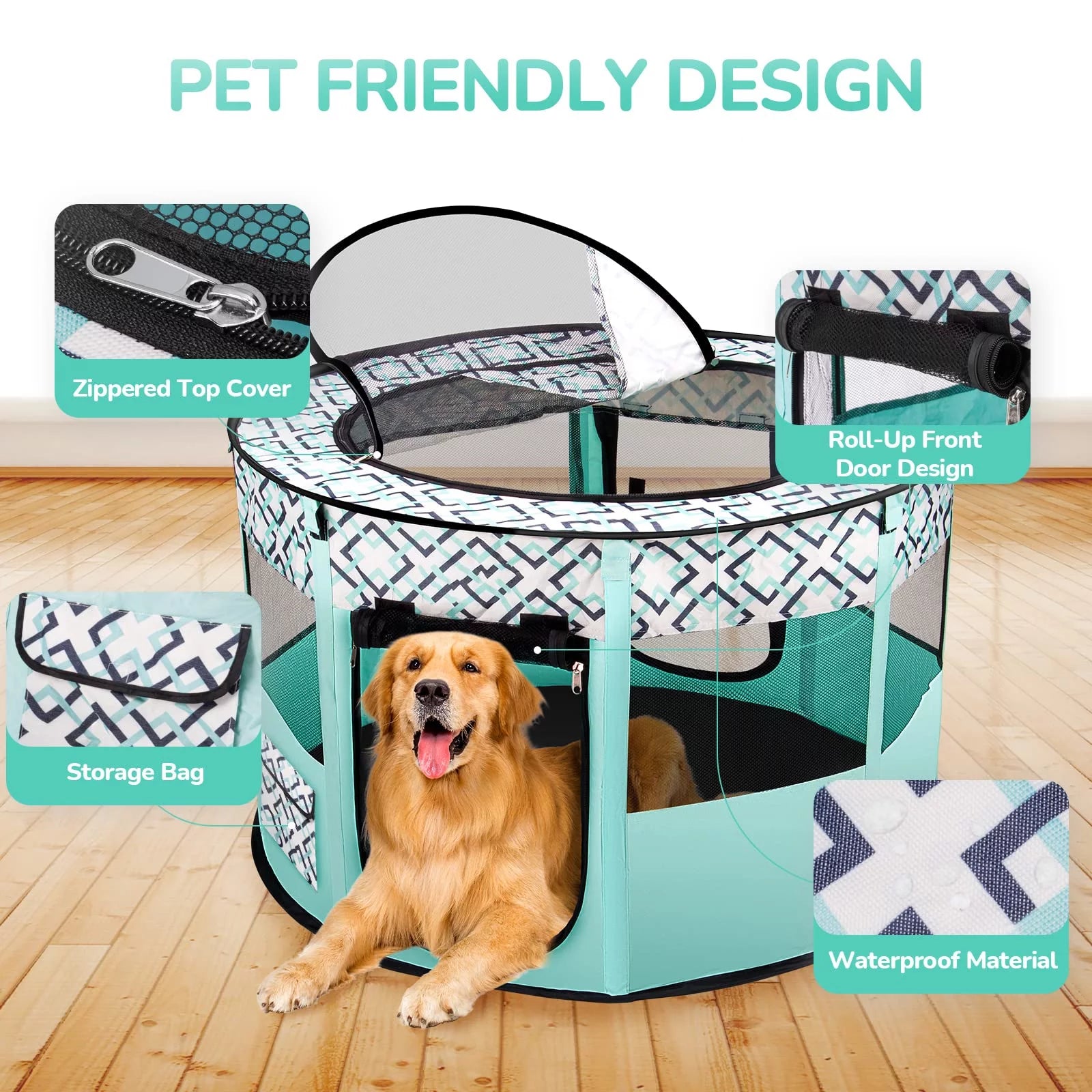 Large Dog Playpen, 44" Diameter 24" Height Pet Playpen, Heavy Duty Portable Exercise Pen Tent for Dog, Cat, Rabbit, Foldable Indoor Outdoor Travel Use, Come with Carrying Case