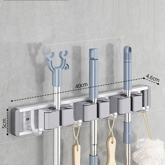 Mop and Broom Organizer Mop Holder Rack Mop Holder Wall Mounted Strong Broom Mop Holder Self with 5 Hooks Organizers Hang Broom