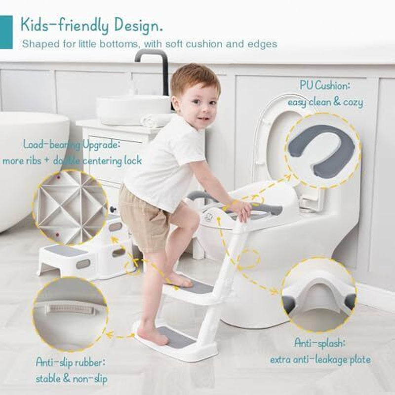 Potty Training Toilet Seat with Step Stool Ladder, Toddler Kids White-Grey