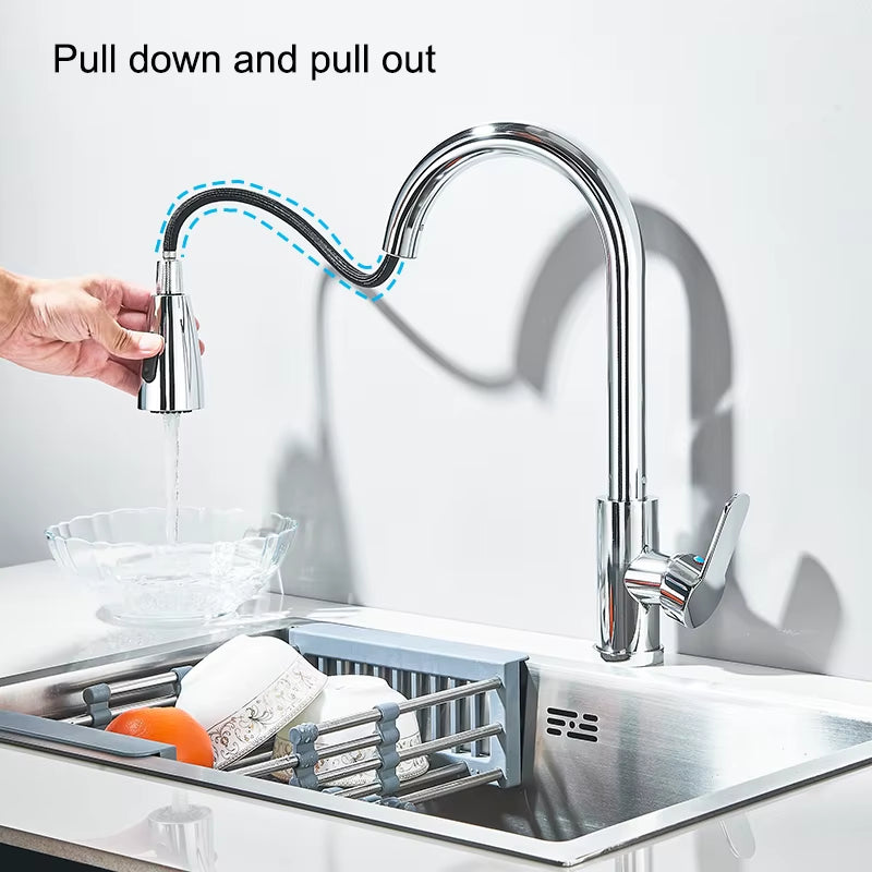 Kitchen Faucets Pull Out Kitchen Tap Cold Hot Water Tap Single Handle Mixer Tap Deck Mounted Crane Swivel Spray Tap