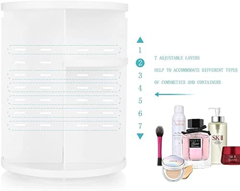 360 Degree Rotating Makeup Organizer for Mothers Day Gifts Extra Large Capacity Adjustable Multifunctional Cosmetic Storage Box for Skin Care Products Makeup Sponges (White)