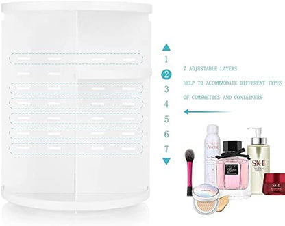 360 Degree Rotating Makeup Organizer for Mothers Day Gifts Extra Large Capacity Adjustable Multifunctional Cosmetic Storage Box for Skin Care Products Makeup Sponges (White)