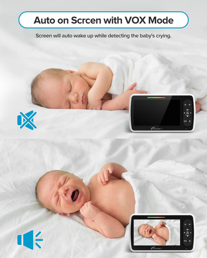 Baby Monitor - Large 5" Screen with 30Hrs Battery Life - Remote Pan-Tilt-Zoom;