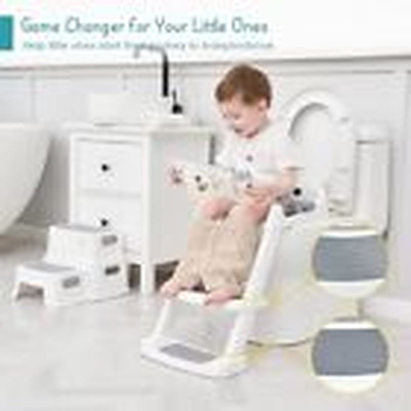 Potty Training Toilet Seat with Step Stool Ladder, Toddler Kids White-Grey