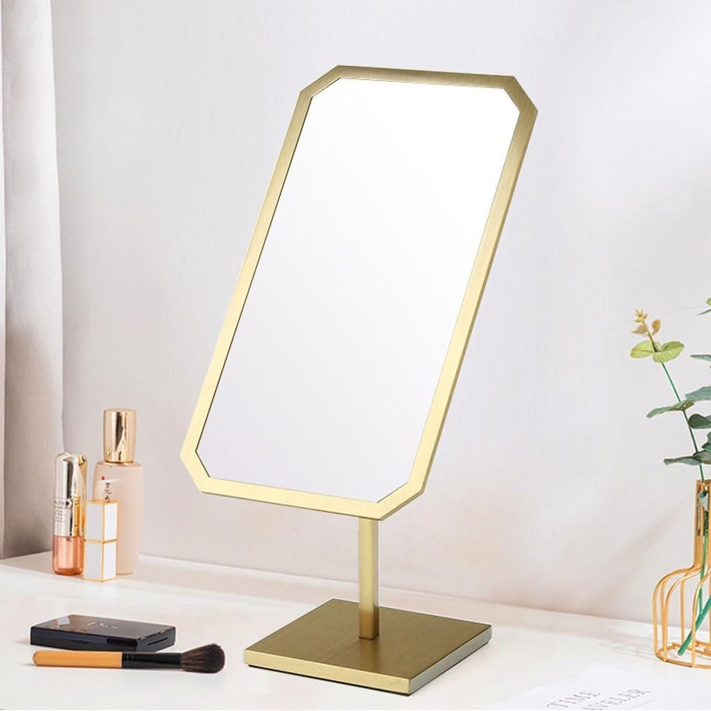 Tabletop Mirror,Vanity Makeup Mirror Metal Frame,Desk Counter Top Mirror Bathroom Shaving Mirror,Antique Brass Luxuries Makeup Mirror,Counter Dedicated Salon Hairdressing Mirror.,Square