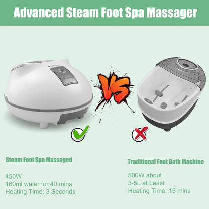 Steam Foot Spa Bath Massager Foot Sauna Care W/Heating Timer Electric Rollers Gray