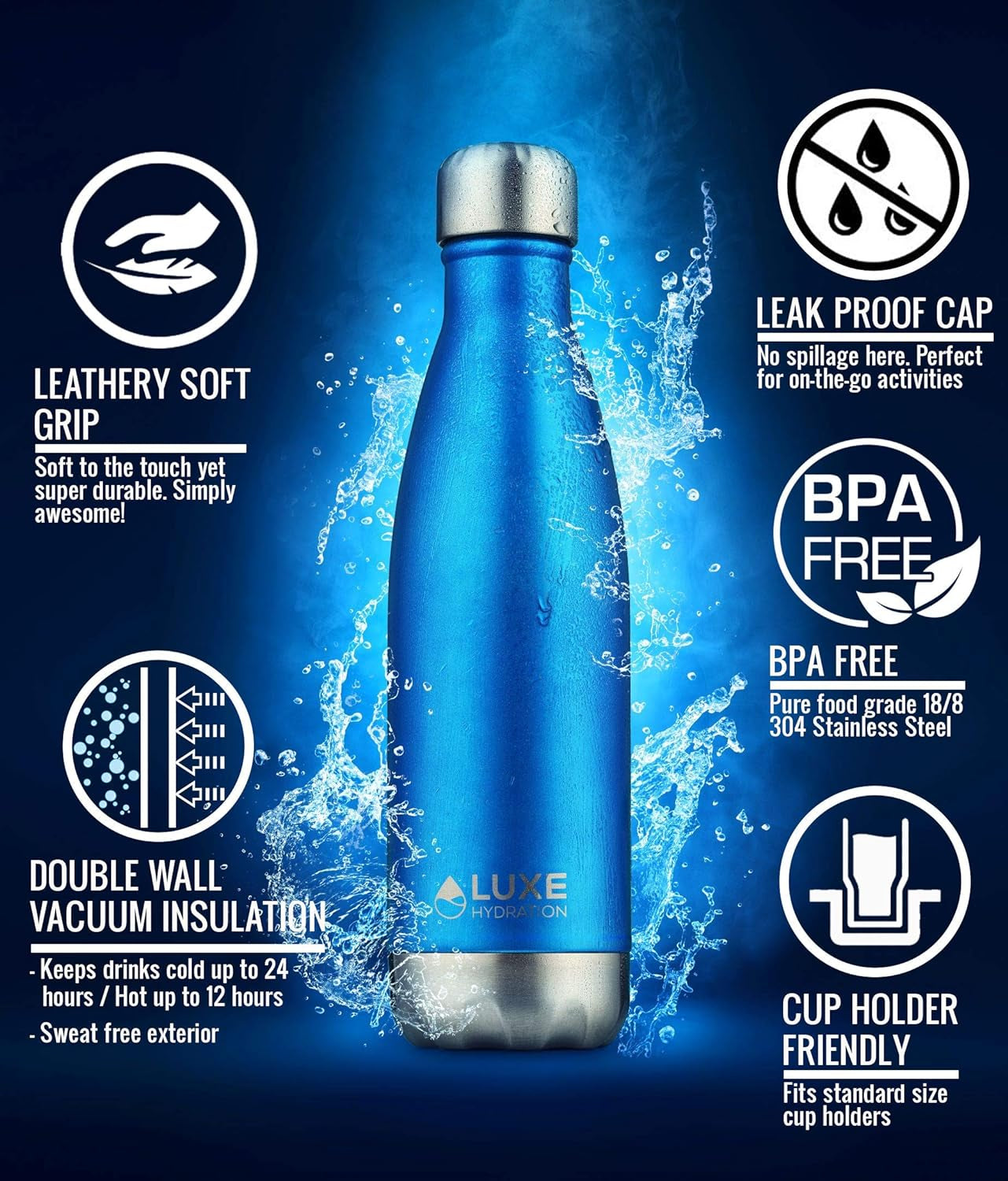 17Oz Travel Water Bottle - 18/8 304 Stainless Steel, Double Wall, Vacuum Insulated - Keep Drinks Cold for 24 Hours, Hot for 12 Hours - Leakproof Reusable Drink Holder - Coral