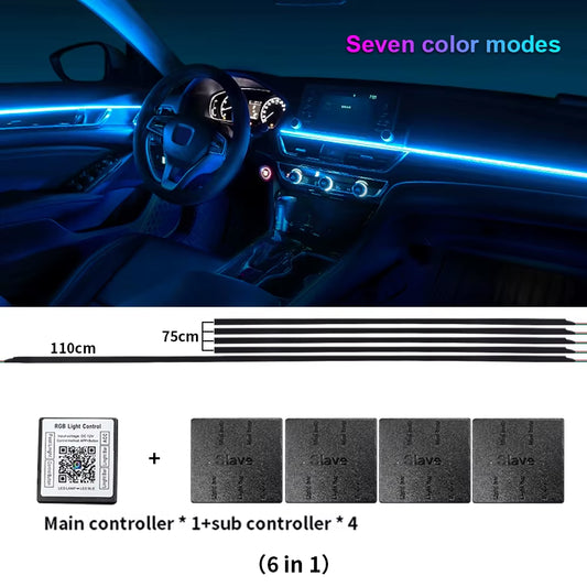 18 in 1 LED Symphony Ambient Lights Car Interior Full Color Streamer RGB 64 Colors Neon Acrylic Strip Decoration Atmosphere Lamp