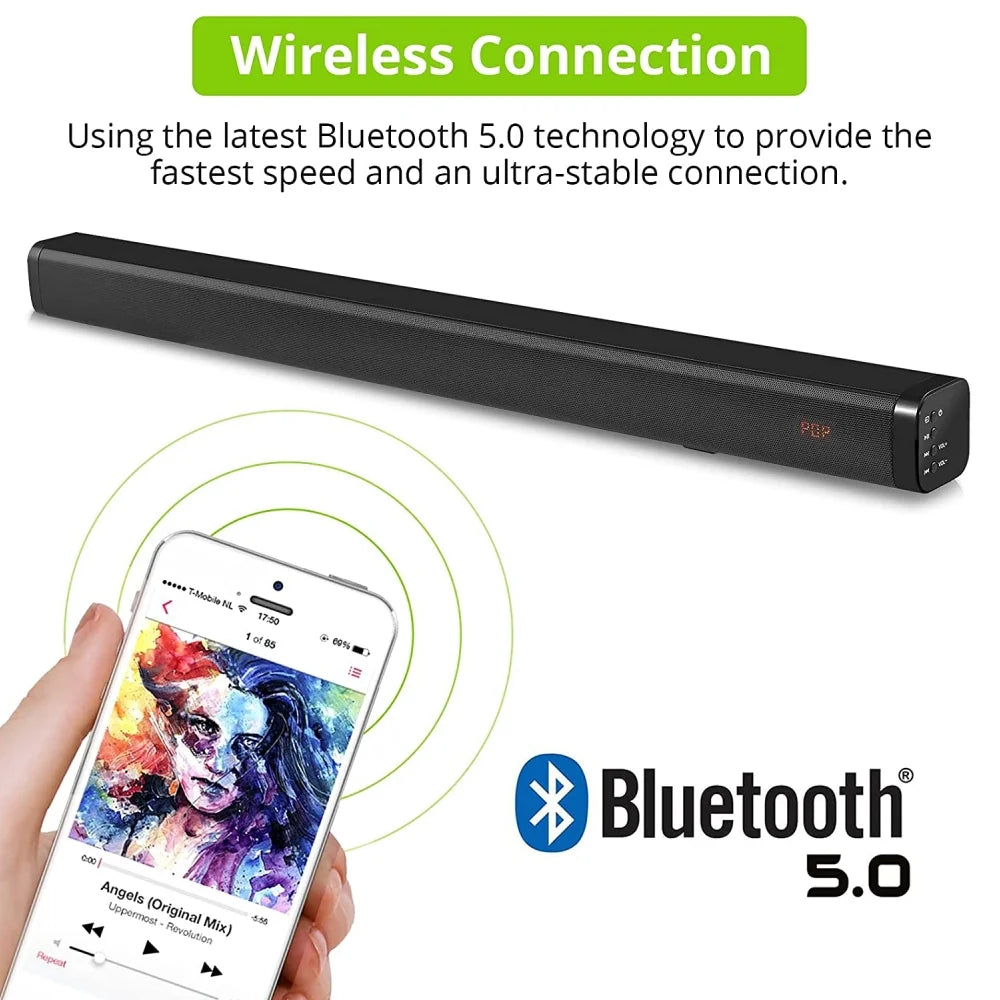 Sound Bars for TV, 30" Wireless Bluetooth 5.0 Sound Bar with Subwoofer 3D Surround Sound Wall Mountable TV Speakers for Home Theater, Black