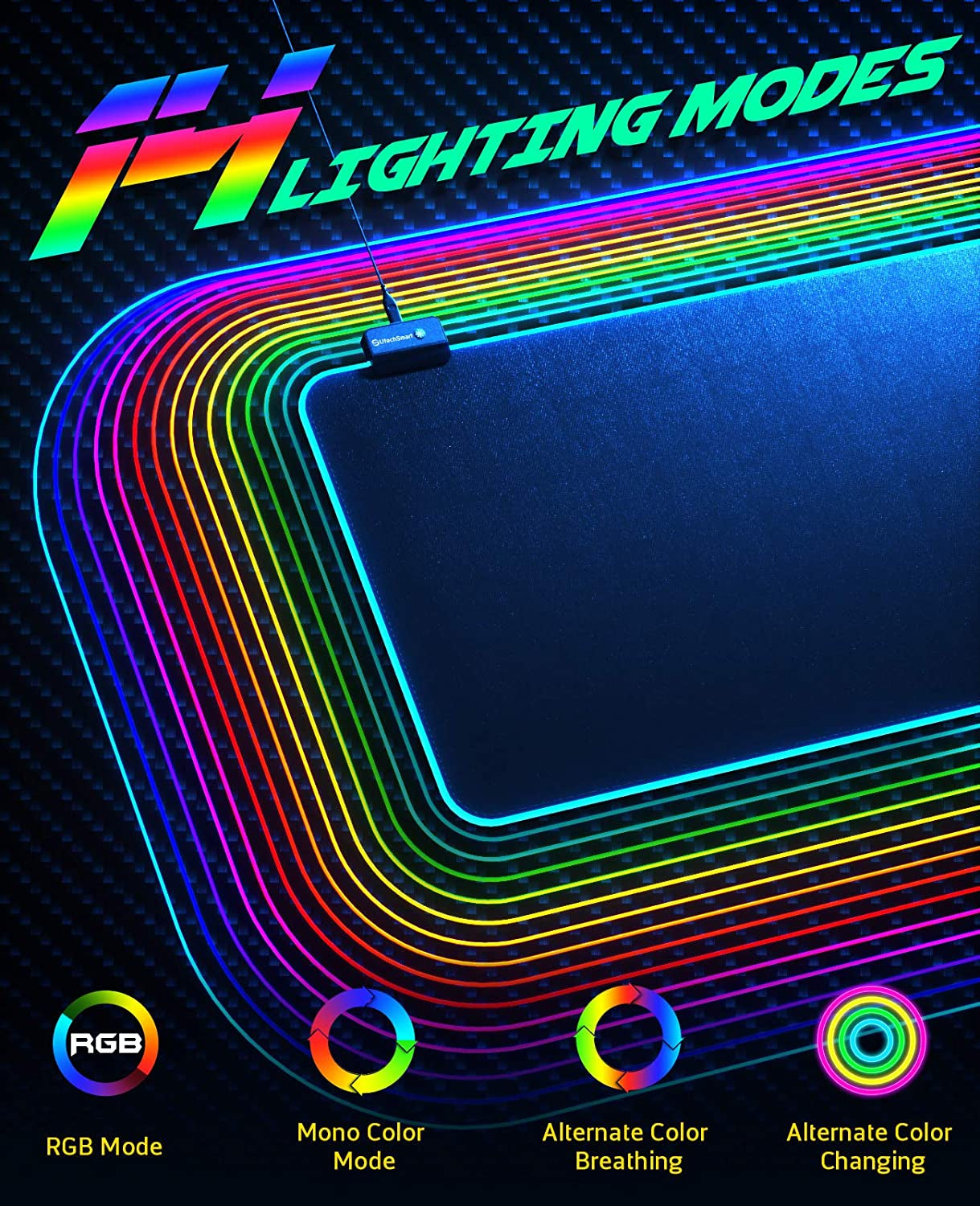 RGB Gaming Mouse Pad,  Large Extended Soft Led Mouse Pad with 14 Lighting Modes 2 Brightness Levels, Computer Keyboard Mousepads Mat 800 X 300Mm / 31.5×11.8 Inches