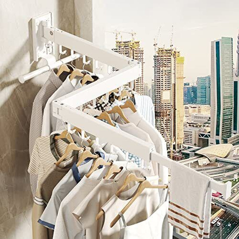 Wall Mounted Clothes Hanger Rack, Clothes Drying Rack,Laundry Drying Plus-White