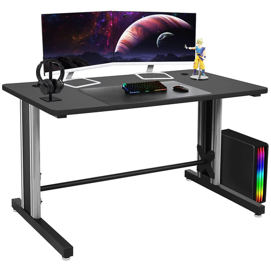 Gaming Desk, Computer Desk 25" X 58" Student PC Desk Office Desk Extra Large Modern Ergonomic Gaming Style Table Workstation - Black and Grey Frame - Black Top - by