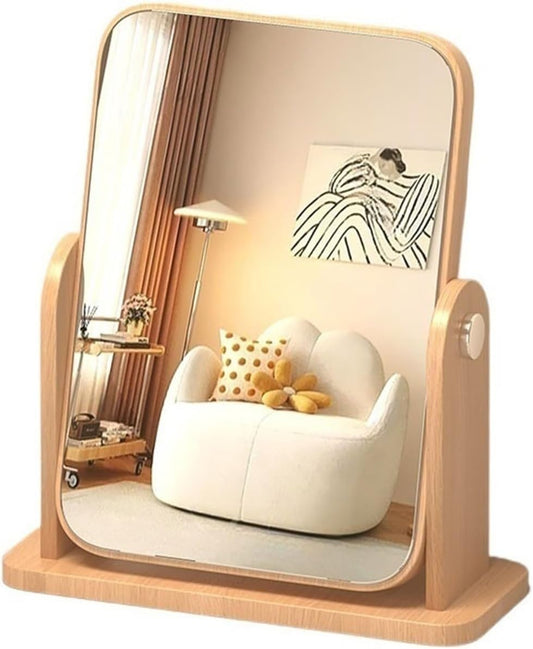 Makeup Mirror Desktop Vertical Makeup Mirror Wooden Rotatable Mirror Home Bedroom Dressing Table Mirror Bathroom Beauty Mirror Cosmetic Mirror