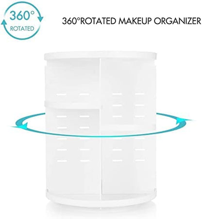 360 Degree Rotating Makeup Organizer for Mothers Day Gifts Extra Large Capacity Adjustable Multifunctional Cosmetic Storage Box for Skin Care Products Makeup Sponges (White)