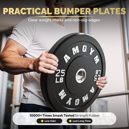 Steel Weight Plates Free Weights Bumper Plates 10-500Lbs Rubber Coated 2 Inch Barbell Weight Sets Home Gym Bumper Plates Sets for Strength Training & Weight Lifting