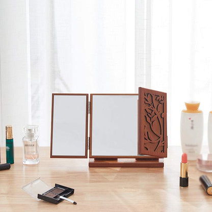 Make up Mirror Chinese Retro Engraving Makeup Mirror Bedroom Dressing Table Makeup Mirror Desktop Foldable Makeup Mirror Dressing Mirror Mirror for Desk