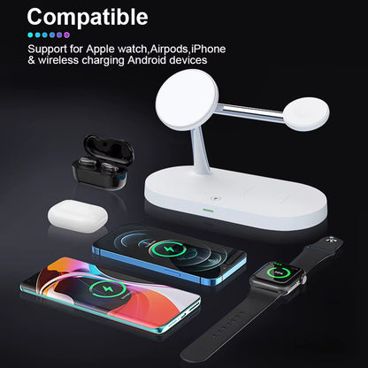 5 in 1 Magnetic Wireless Chargers Stand for Iphone 13 14 Charger Dock Station for Airpods Pro Wireless Charger with Night Light