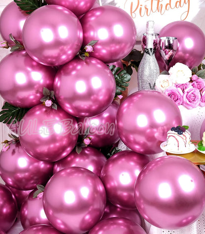 Party Balloons 50 Pcs 12 Inch Hot Pink Metallic Chrome Helium Shiny Latex Thicken Balloon Perfect Decoration for Wedding Birthday Baby Shower Graduation Christmas Carnival