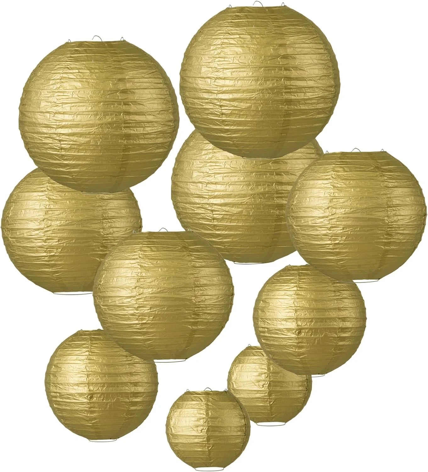 10X Mixed Size Gold Paper Lanterns for Wedding, Birthdays,Parties and Events Decorations