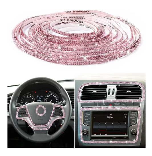 Adorno autoadhesivo de diamantes de imitación de color rosa brillante para coche, de 16,4 pies, accesorios para el interior del coche para mujer, pegatinas de cristal para puerta de coche, tablero de instrumentos del coche 