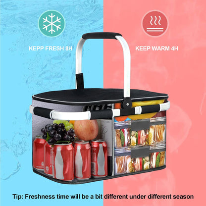 35L Large Picnic Basket 2 Layers of Internal Pockets Leak-Proof and Insulated Folding, Internal Support Does Not House Warming Gifts New Home, Wedding Gifts for Couple