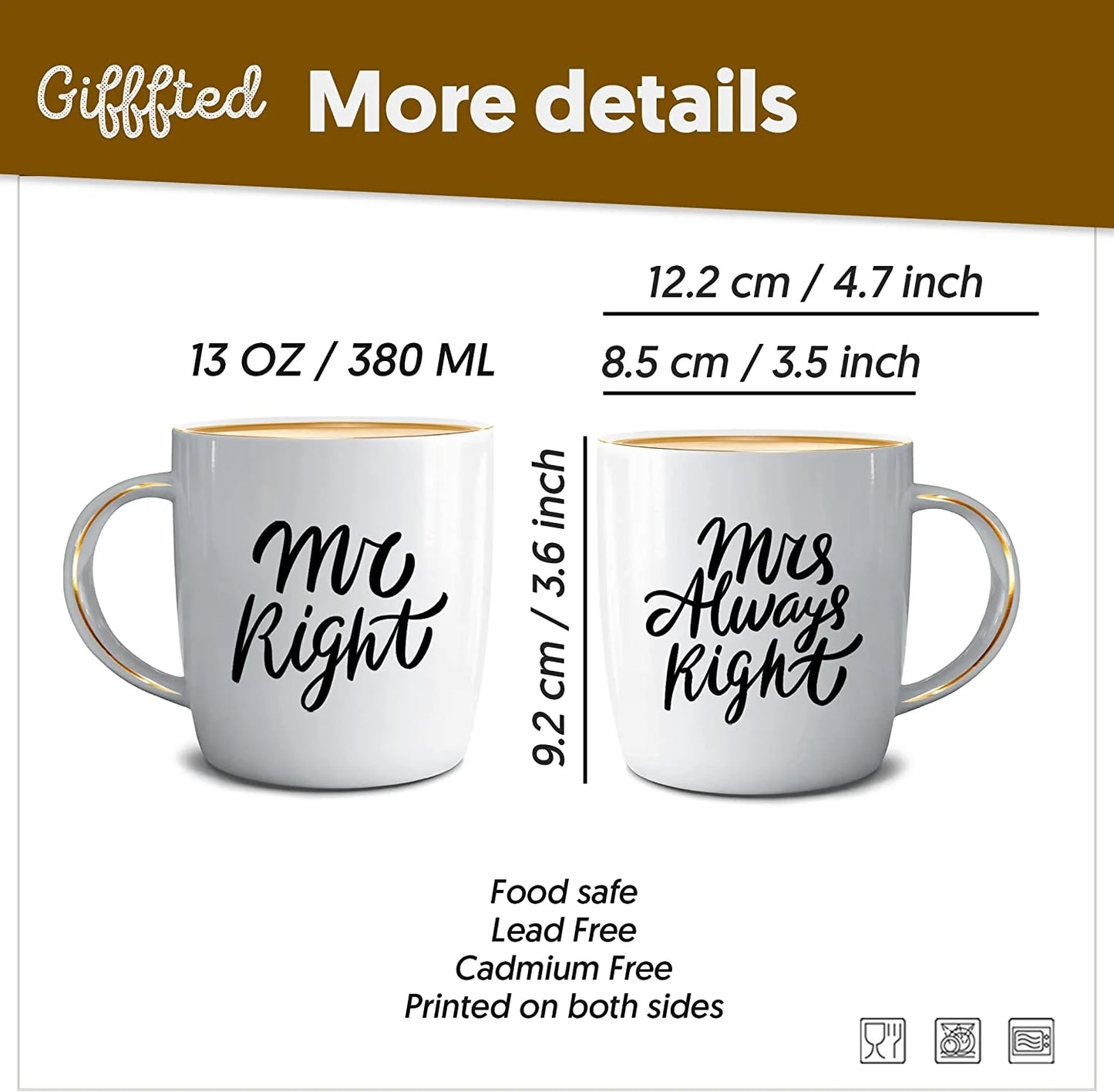 Triple  Mr Right and Mrs Always Right Coffee Mugs Gifts for Couple, Engagement Anniversary Day Wedding, Women, Couples, Bride Groom, Christmas, Newlywed, Valentine'S, Gift, His and Hers Set