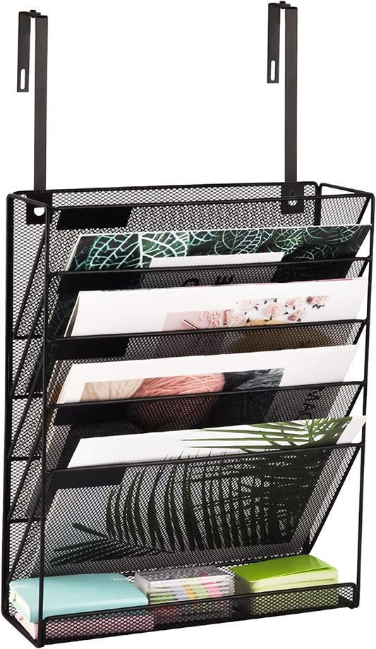 Hanging Organizer Cubicle File Holder - Wall Mount Storage, Office Cubical Accessories, Black